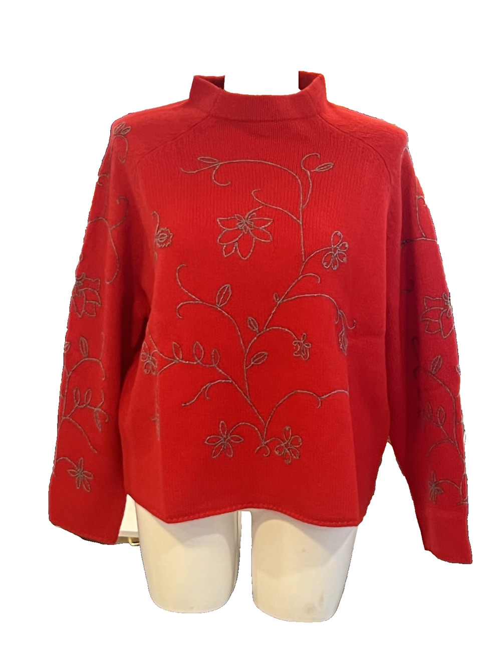 Crossing Pointe Red Lambswool Sweater Size 2XL Gray Embroidery NWT